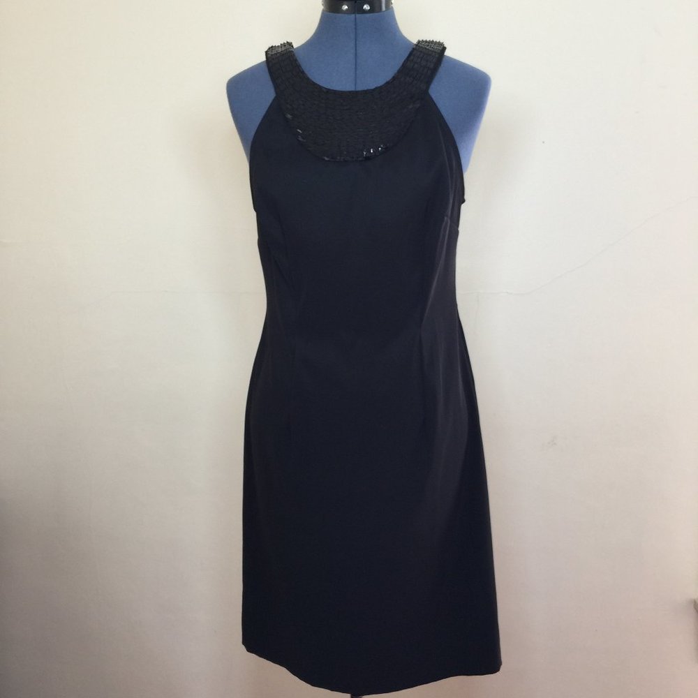 Connected Apparel Black Cocktail Dress w Sequin Bib Neckline Size 10